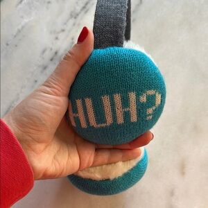 Kate spade - Blue Knit Earmuffs with 'HUH?' - NWT